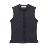 Fongt 2025 New Women's Street Fashion Folding Decoration Sleeveless Knitting Top