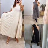 Fongt New Women's Dress Elegant Fashion Round Neckless 100 Foldless Dress