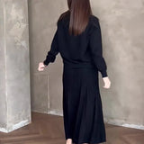 Fongt 2023 New Fashion Pure Color Round Collar Loose Casual High-Waisted Skirt Suit-Outfit