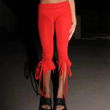 Knee Length Capri Low Waist Drawstring Pants-Outfit