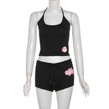 Fongt 2025 Women's New Hanging Neck Repair Vest Low-Rise Ass Tight Shorts Set