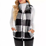 Fongt Women's Vest 2025 New Lattice Plush Shirt Vest Collar Sleeveless Women's Coat