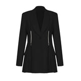 Korean Blazer For Women Notched Collar Long Sleeve Patchwork Zipper Solid Blazers Female Spring Clothing Style