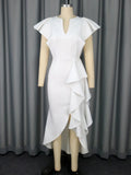 Fongt V-Neck Loaf-Side Dress High-Waisted Open-Fork Irregular Hem Dinner Dress Dress Dress