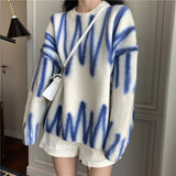 Stripes Knitting Women's Pullovers Sweater Drop Shoulder Long Sleeve Loose Sweaters 2021 Autumn Winter Lady Fashion