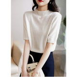 New Casual Knitted Women Tops Summer Solid Loose Half-Turtleneck Blouse Women Clothing Fashion Chic Korean Clothes