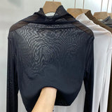 Fongt Anti-Hook Silk Half High Collar Wood Ear Mesh Bottom Shirt Spring New Women's Thin Inside Jacket Female-Outfit