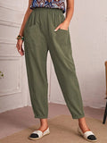 Fongt Four-Season Cotton Nine-Point Trousers Loose Waist Slacks Slant Pocket Trousers Women