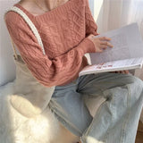 Fongt Gentle Wind Sweet Lantern Sleeve Soft Waxy Wind Sweater Retro Square Neck Knit Top Woman-Outfit