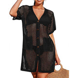Fongt Hoodie Hollow Knitted Short Sleeve Open-Sleeve Seaside Swimsuit Sunscreen Coat Woman