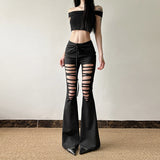 Fongt New Women's Hottie Fashion Crack Hollow Design Bow Tie Strap To Repair Micro-Trumpet Pants