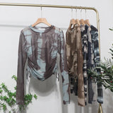Fongt Collar Tie-Dye-Print Slim Long-Sleeved T-Shirt T-Shirt T-Shirt With Sunscreen 8159