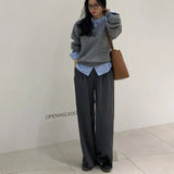 Fongt Wearing A Fake Two Sweaters Women's Autumn And Winter Design Shirt Folded Gray Knitted Shirt