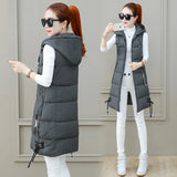 2024 Autumn And Winter New Korean Version Loose Long Cotton Vest Female Thick Warm Hooded Padded Clothes Vest Coat-Outfit