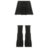 Dark Rivet Pleated Skirt With Flare Leggings Gothic Low Waisted A-Line Mini Skirts Women 2022 Summer Fashion