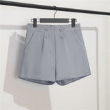 Fongt And Summer Slim Show Thin Shorts Female Blue New 2024 Korean Version Design Sense Casual A Word Wear Wide-Leg Pants-Outfit