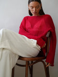 Fongt New Hollow Knitted Top 2025 New Round Collar Perspective Thin Sweater Woman