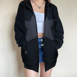 Multiple Star Patch kangaroo Pocket Oversized Hoodie-Outfit