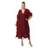 Fongt New Women's Handmade Knitted Hand-Through Tassel Dress-Outfit