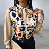 Women Elegant Floral Print Blouse Shirt 2023 Autumn New Casual Long Sleeve Button Tops Lady Sexy Bandage Turn-Down Collar