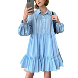 Fongt Hot Spring New Shirt Dress White Dress Women's OL Simple Cotton Top