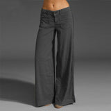 Fongt Women's Trousers Spliced Thin Multi-Pocket Broad-Legged Ladies Trousers