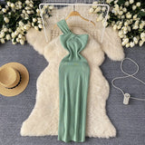 Fongt Knitted Collar Dress Women's Summer Irregular Light Luxury Open Design Pure Hottie Dress