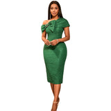 Fongt Sexy Bows Short-Sleeved Jab Dress Party Retro Elegant Body-Bendered Ass Dress