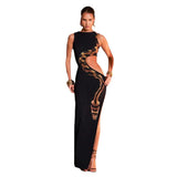 Fongt Women's Wear Summer 2024 New Sleeveless Sexy Slim Slit Dress Hollow-Out Dress Dress-Outfit
