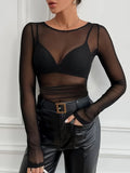 Fongt Elegant Mesh Yarn Short-Ed-Thin T-Dress Slim Slim Perspective