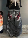 Loose Embroidery Straight Tube Hip Hop Jeans Hiphop Pants-Outfit