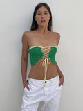 Women Summer Knitted Tube Tops Off Shoulder Strapless Back Criss-cross Tie-Up Sleeveless Vest Slim Tank Bustiers Y2K-Outfit