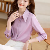 Fongt Long-Sleeved Vertiny Shirt In Autumn 2025 Female OL Commuting Leisure Thin Simple Gloss Temperament Shirt