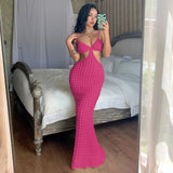 Sleeveless Slips Backless Solid Hollow Out Sexy Elegant Maxi Prom Dress Summer Bodycon Birthday Party Clothes Wholesale-Outfit