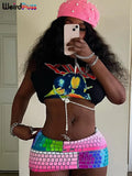 Sexy Y2K 2Piece Set Women Stretch Graphics Print Tank Tops+Keyboard Skirt Hipster Trend Streetwear Cool Matching Suit-Outfit