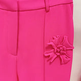 Fongt Hot New Star Fashion Heavy Industry Three-Dimensional Flowers Decorated Micro-Tpeaker Trousers Suit Pants