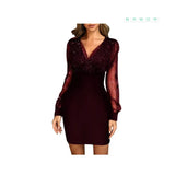Fongt Mesh V-Necked Squint Dress Sexy Dress Autumn And Winter Elegant Tight
