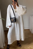 V Neck Flares Sleece Caftan Maxi Dress 703-0-Outfit