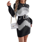 Fongt Shooting 2025 Autumn And Winter Casual Coloring Lantern Sleeve Sweater Dress Women's Clothing
