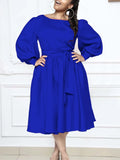 Fongt Women's Clothing 2025 Spring New Long-Sleeved Round Tie With Solid A-Dress Dress