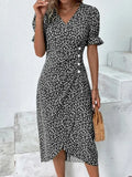 Fongt Large Number Of New 2025 Summer Hot Sales Geometric Collage Bubble Sleeve Irregular Pendulum Dress