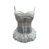 Fongt Eager Heavy-Working Transduce Mesh Lace Spliced Ribbon Ribbon Strap Chest Pad Tector Blouse 2721