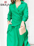 Women Dress Elegant Spring Summer Long Sleeve V Neck Party Dresses with Slit Pleated Beach A-LINE Maxi Dress for Women-Outfit