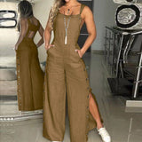 Women's Summer Fashion Sleeveless Jumpsuits Elegant Twisted Knot Cotton Linen Wide Leg Pant Rompers Loose Womens Jumpsuit-Outfit
