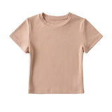 Trendy Women's Dress Slim And Show Thin Round Neck Short Style Navel Bottomed Blouse Net Version Of Solid Color Short-Sleeved T-Shirt-Outfit