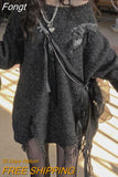 Gothic Streetwear Oversized Sweater Women Punk Knitted Jumper Vintage Off Shoulder Loose All-match Pullover Tops