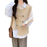 Fall Korean Irregular Loose Sweater Vest Lazy Wind Double-Breasted Knitted Vest Women's Cardigan-Outfit