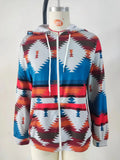 / Winter 2023 Hooded Pocket Sweater Geometric Pattern Long Sleeve Loose Coat-Outfit