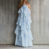 Dress Women 2025 Early Spring New Elegant Style Hanging Neck Sexy Leaf Side Long