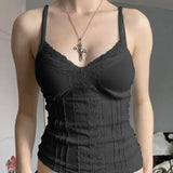 Solid Lace Stitching Crop Top Women Casual Summer Skinny Basic Tees Y2k Harajuku Casual Camisole Ladies Fashion Clothing-Outfit